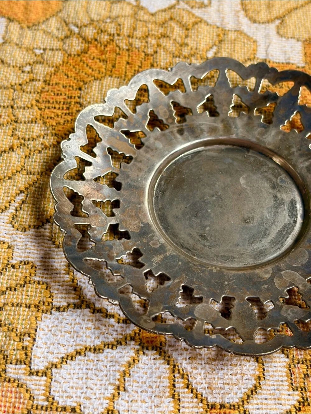 🦋✨ Vintage Silver Filigree Butterfly Candle Coaster ✨🦋